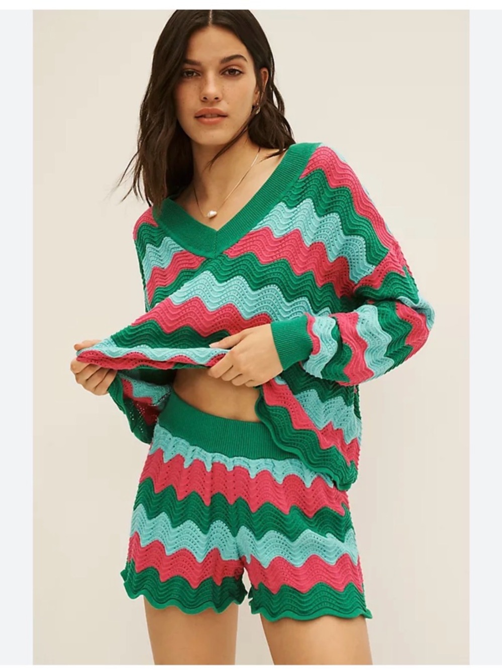 Electric & Rose for Anthro Crochet Pullover Wave Stripe Sweater NWT
